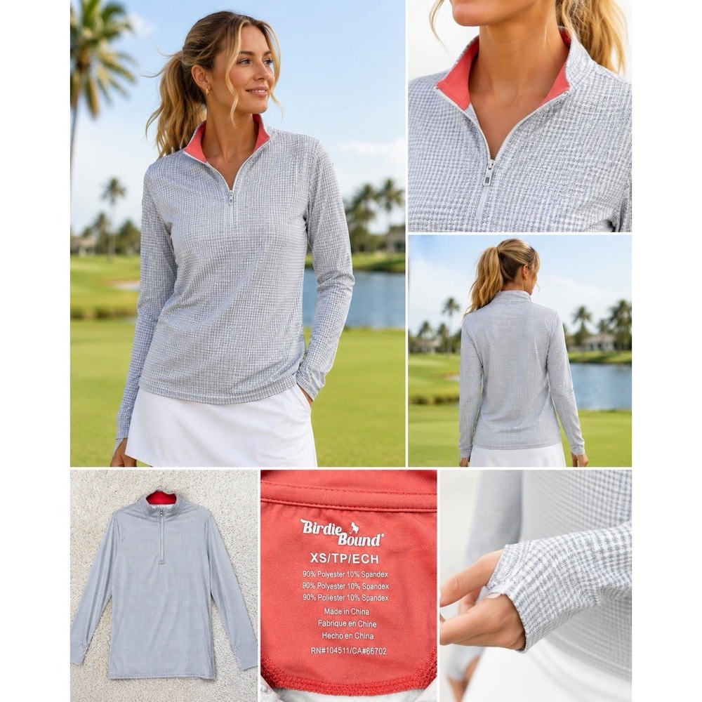 Birdie Bound 1/4 Zip Long Sleeve Pullover XS Houndstooth Stretch Lightweight